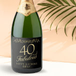 Elegant 40 and Fabulous Ornament 40th Birthday Sparkling Wine Label<br><div class="desc">Elegant 40 and Fabulous Ornament 40th Birthday Sparkling Wine Label. 40 and fabulous text in trendy golden script and an elegant ornament on black background. Personalise it with your name and your age,  and make personalised elegant wine labels for a birthday party.</div>