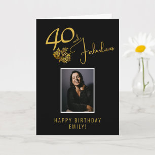 Elegant 40 and Fabulous Twigs 40th Birthday Photo Card