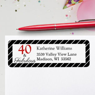 Elegant 40 & Fabulous 40th Birthday Black & White Return Address Label
