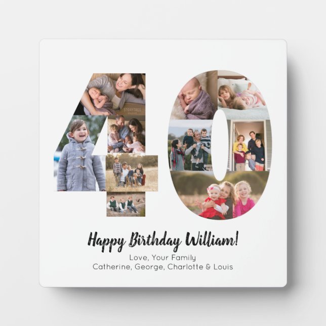 Elegant 40 Number Photo Collage Custom Greeting Plaque (Front)