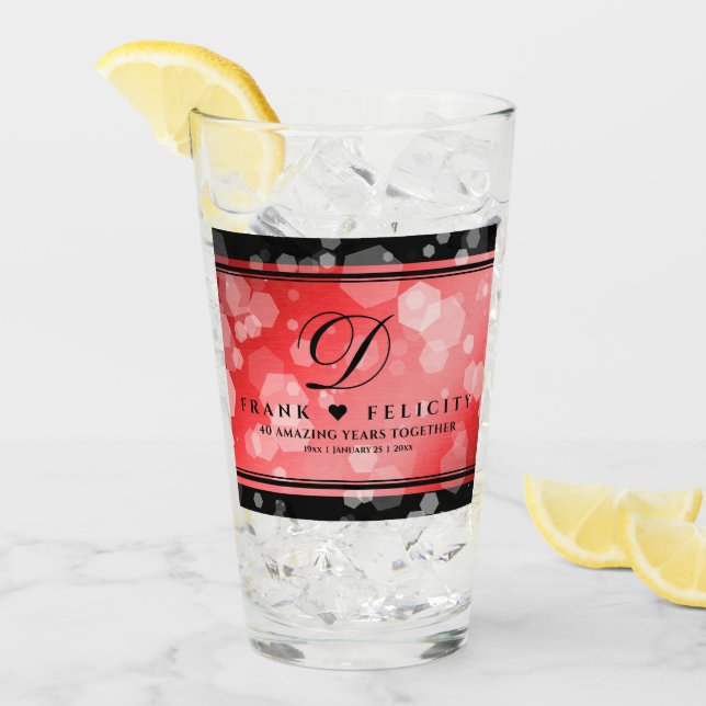 Elegant 40th 80th Ruby Wedding Anniversary Glass (Front Ice)