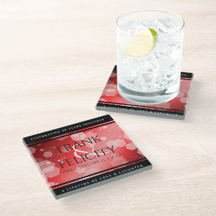 Elegant 40th 80th Ruby Wedding Anniversary Glass Coaster