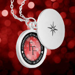 Elegant 40th 80th Ruby Wedding Anniversary Locket Necklace<br><div class="desc">Celebrate the 40th or 80th wedding anniversary with this commemorative locket! Elegant black and white lettering with hexagonal confetti on a ruby red background add a memorable touch for this special occasion and extraordinary milestone. Customise with couple's initials, a special message, and dates for their ruby anniversary. Design © W.H....</div>