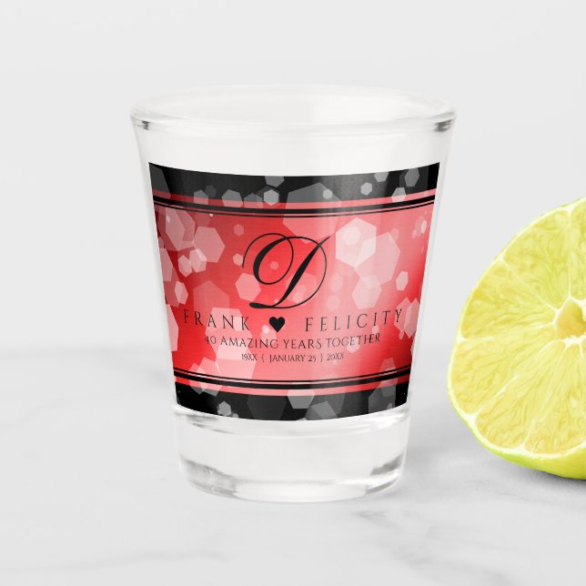 Elegant 40th 80th Ruby Wedding Anniversary Shot Glass (Front)