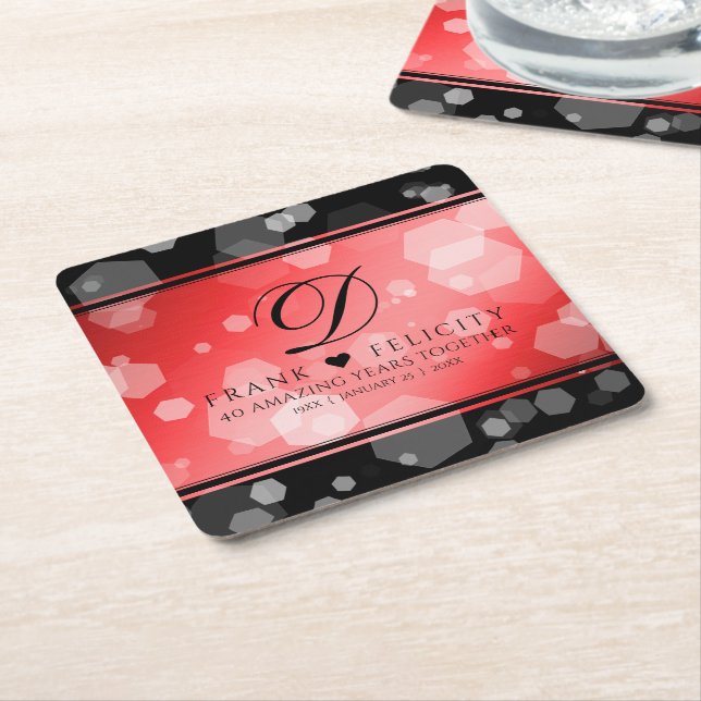 Elegant 40th 80th Ruby Wedding Anniversary Square Paper Coaster (Angled)