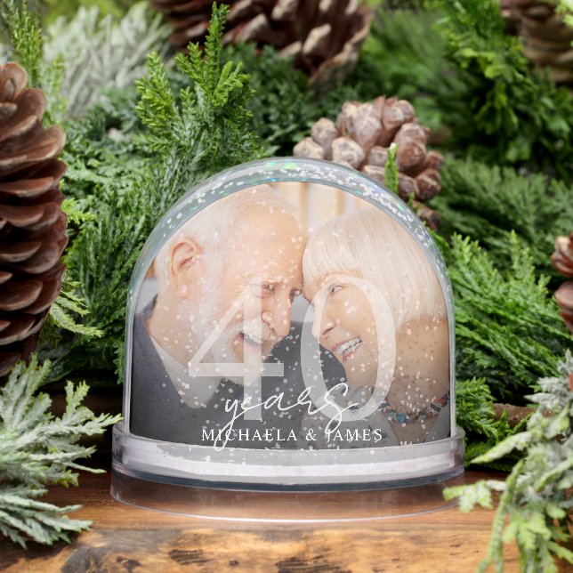 Elegant 40th Anniversary Couple's Names 2-Photo Snowglobe (Winter)