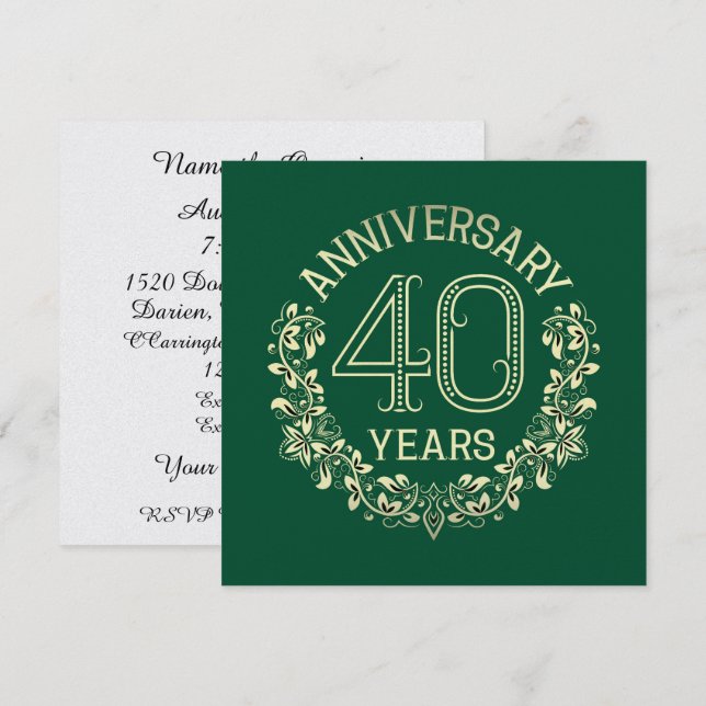Elegant 40th Anniversary Invitation (Front/Back)