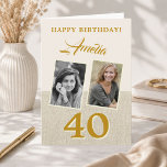 Elegant 40th Birthday 2 Photo Card Gold Name<br><div class="desc">Celebrate a milestone 40th birthday with this elegant and modern photo greeting card. This customisable design features two of your favourite photos, a beautiful gold-tone script name, and a bold "40" to commemorate the big day. Perfect for a sister, daughter, wife, or best friend. Simply upload your photos and edit...</div>