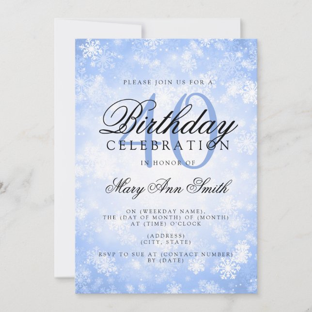Elegant 40th Birthday Blue Winter Wonderland Invitation (Front)