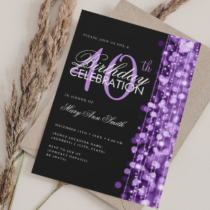 Elegant 40th Birthday Glam Sparkles Purple  Invitation