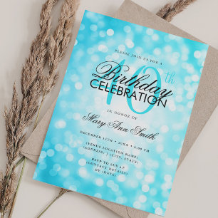 Elegant 40th Birthday Glam Turquoise Shimmer Light Invitation