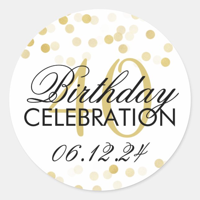 Elegant 40th Birthday Gold Foil Glitter Lights Classic Round Sticker (Front)