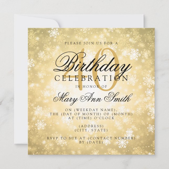 Elegant 40th Birthday Gold Winter Wonderland Invitation (Front)