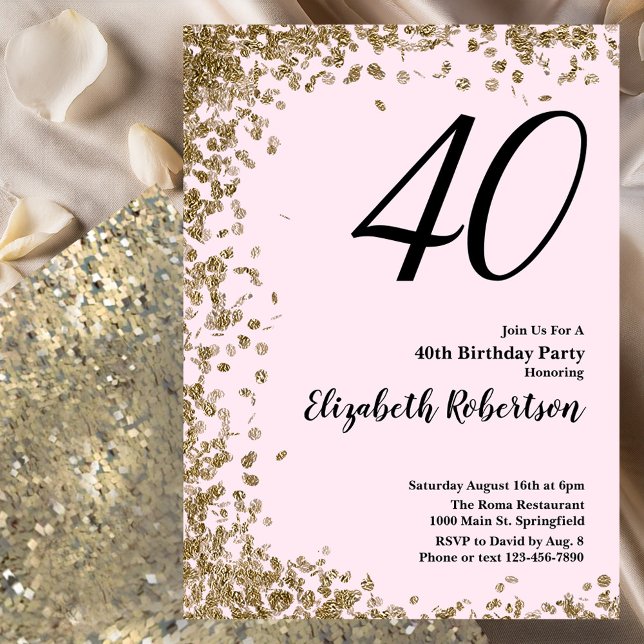 Elegant 40th Birthday Invitation Pink Gold Sequin (Creator Uploaded)