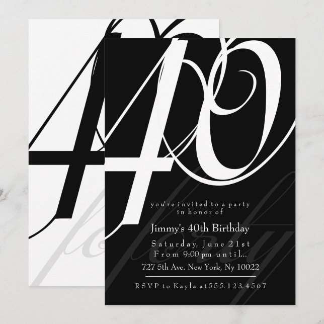 Elegant 40th Birthday Invitations (Front/Back)