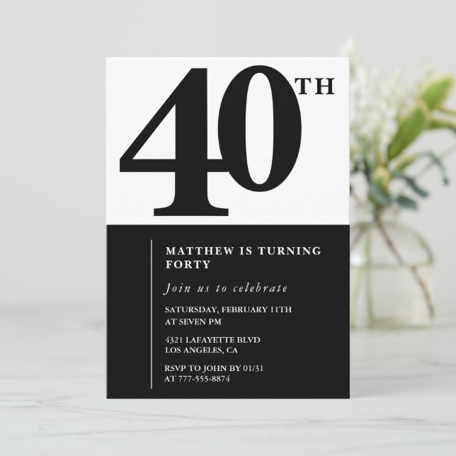 Elegant 40th birthday invitations Chic Simple (Standing Front)