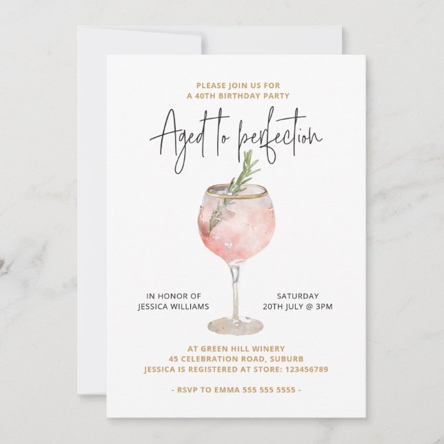 Elegant 40th Birthday Party Aged to Perfection Invitation (Front)