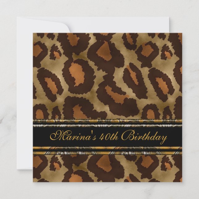 Elegant 40th Birthday Party Black Gold Wild 3 Invitation (Front)