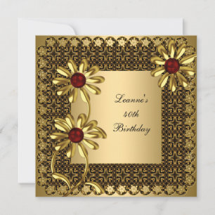 Elegant 40th Birthday Party Exotic Gold Floral Invitation