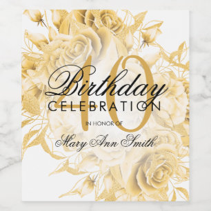 Elegant 40th Birthday Party Floral Gold  Wine Label