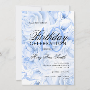 Elegant 40th Birthday Party Floral Navy Blue Invitation