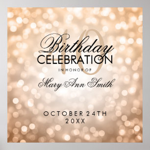 Elegant 40th Birthday Party Glitter Lights Copper Poster