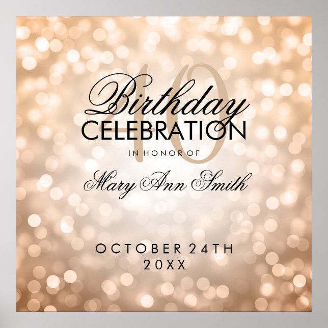 Elegant 40th Birthday Party Glitter Lights Copper Poster (Front)