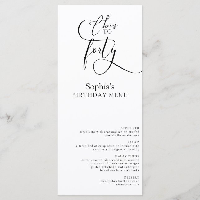 Elegant 40th Birthday Party Menu (Front)