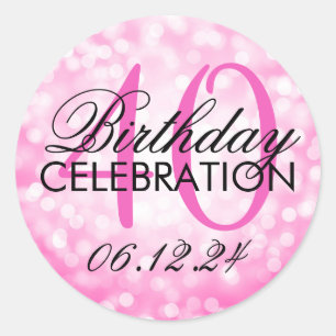 Elegant 40th Birthday Party Pink Glitter Lights Classic Round Sticker