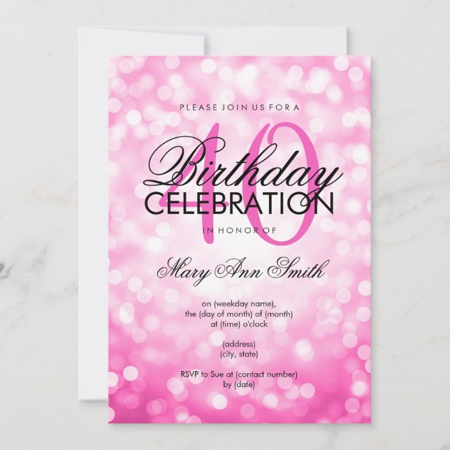 Elegant 40th Birthday Party Pink Glitter Lights Invitation (Front)