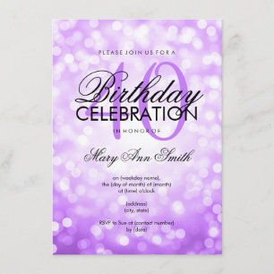 Elegant 40th Birthday Party Purple Glitter Lights Invitation