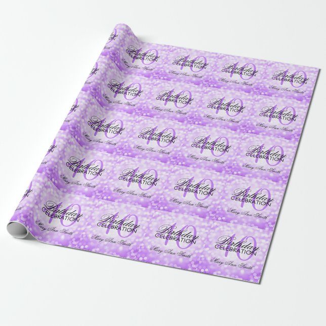 Elegant 40th Birthday Party Purple Glitter Lights Wrapping Paper (Unrolled)