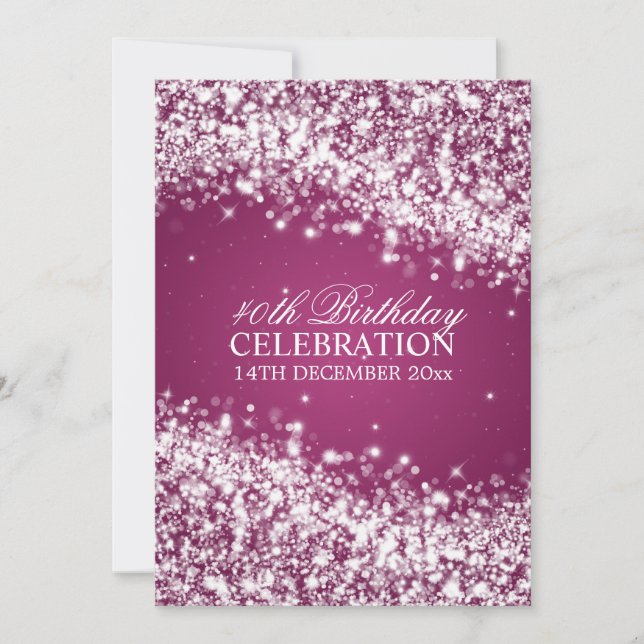 Elegant 40th Birthday Party Sparkling Wave Pink Invitation (Front)