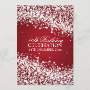 Elegant 40th Birthday Party Sparkling Wave Red Invitation