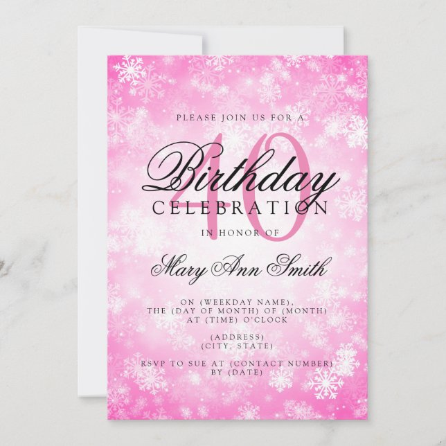 Elegant 40th Birthday Pink Winter Wonderland Invitation (Front)