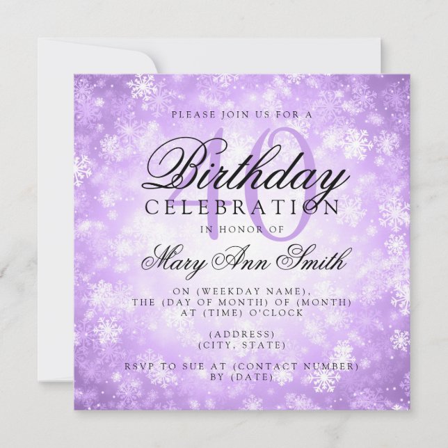 Elegant 40th Birthday Purple Winter Wonderland Invitation (Front)