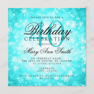 Elegant 40th Birthday Turquoise Winter Wonderland Invitation