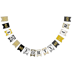 Elegant 40th fortieth gold charcoal modern party bunting 