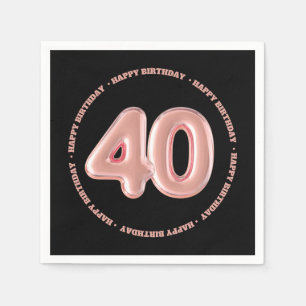 elegant 40th forty birthday pink rose black chic napkin