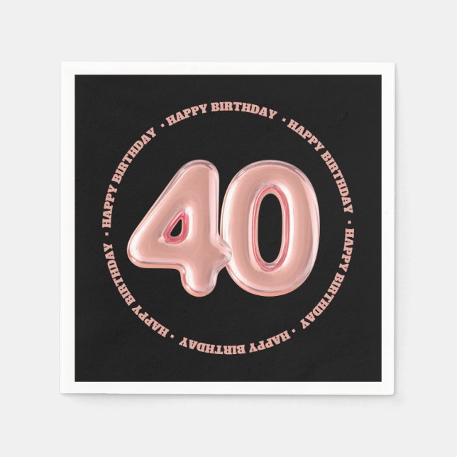 elegant 40th forty birthday pink rose black chic napkin (Front)