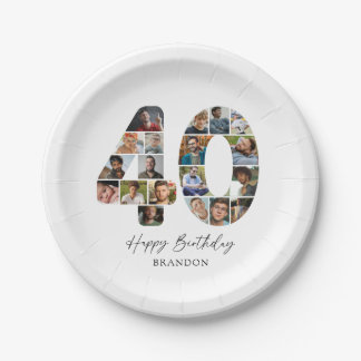 Elegant 40th Photo Birthday Paper Plates