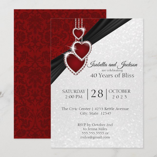 Elegant 40th Ruby Anniversary Design Invitation (Front/Back)