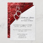 Elegant 40th Ruby Red Glitter Anniversary Design Invitation<br><div class="desc">Anniversary party and event invitation templates. 40th, 52nd or 80th Ruby Wedding Anniversary Design ready for you to personalise. Featured in a dark ruby red and white faux glitter background with a red ruby diamond heart hanging chain design. This beautiful Anniversary party invitation will be a hit with your party...</div>