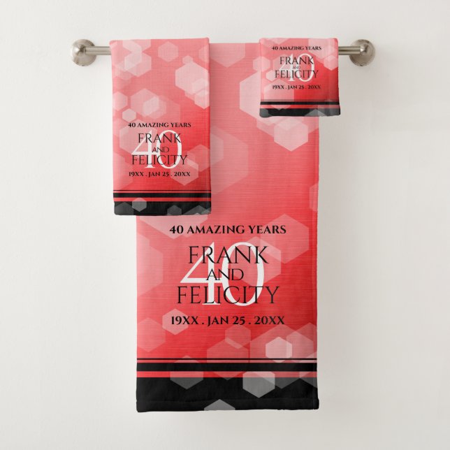 Elegant 40th Ruby Wedding Anniversary Bath Towel Set (Insitu)