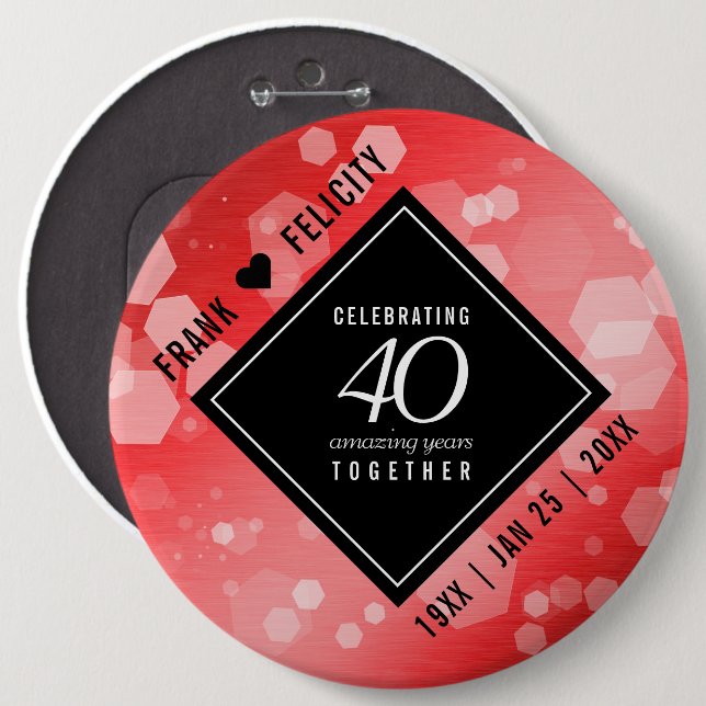 Elegant 40th Ruby Wedding Anniversary Celebration 6 Cm Round Badge (Front & Back)