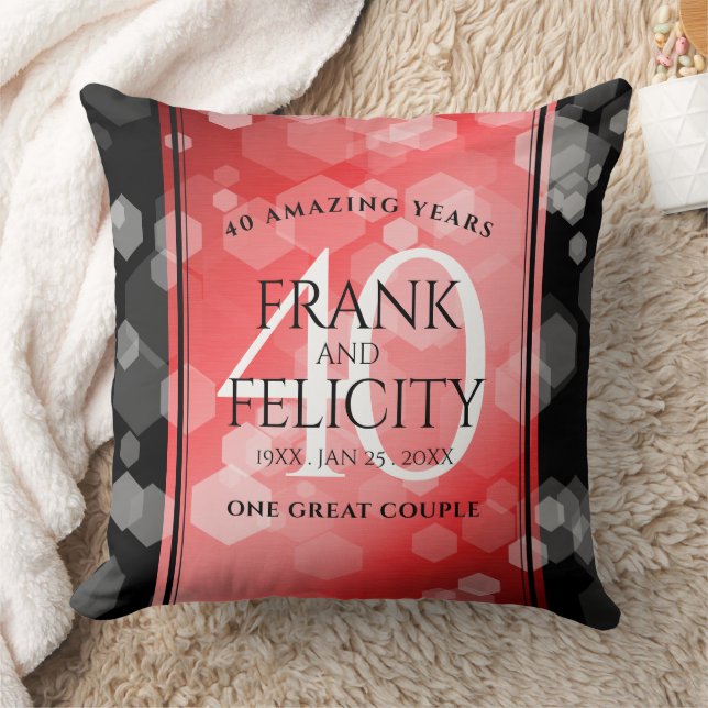 Elegant 40th Ruby Wedding Anniversary Celebration Cushion (Blanket)