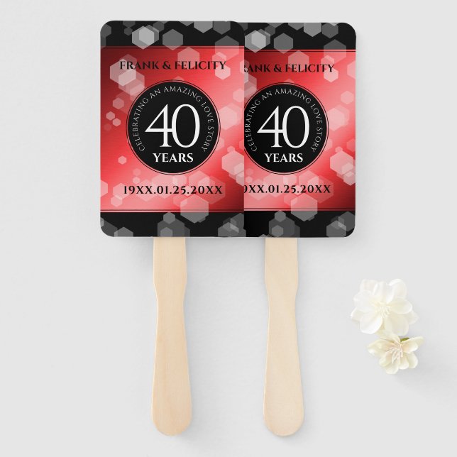 Elegant 40th Ruby Wedding Anniversary Celebration Hand Fan (Front and Back)