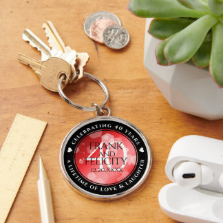 Elegant 40th Ruby Wedding Anniversary Celebration Key Ring