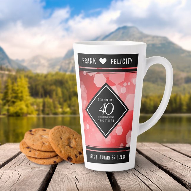 Elegant 40th Ruby Wedding Anniversary Celebration Latte Mug (40th Ruby Wedding Anniversary Tall Latte Mug Cover Photo.)
