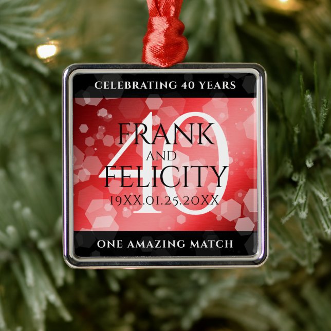 Elegant 40th Ruby Wedding Anniversary Celebration Metal Ornament (Tree)